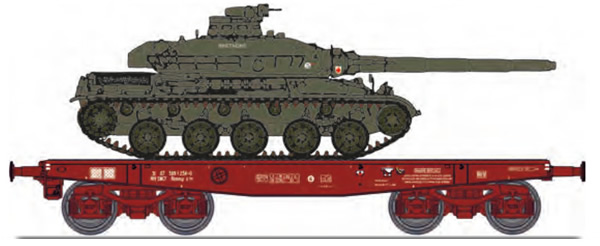 REE Modeles WBA-024 - Heavy load Flat Bed Wagon Rlmmp 31 87 389 1 234-0 SNCF Era IV brown, with AMX 30B MBT - 1DB / 6ème 